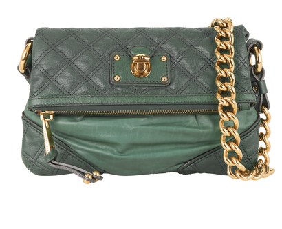 Mayfair Quilted Chain Fold Over, &pound;250, Handbags, Green, Leather, Front view